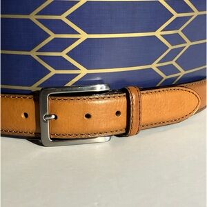 Joseph Abboud Cognac Brown Italian Genuine Leather Steel Buckle Belt Sz 36 Men's